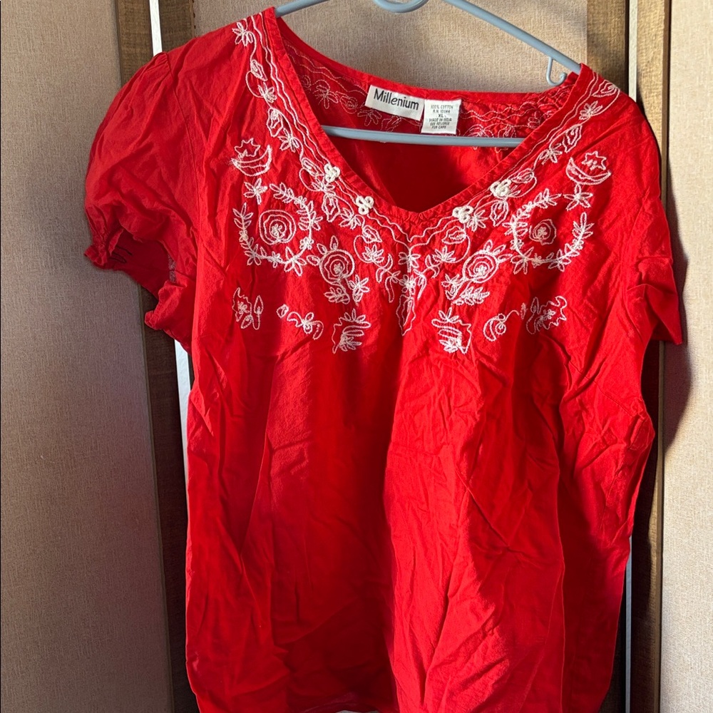 FINAL MARKDOWN Millenium Red Embroidered Women's Top xl
